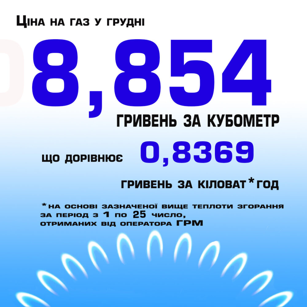 Скільки вінничани платитимуть за газ у грудні