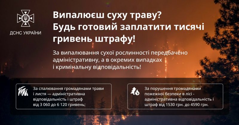 Рятувальники Вінниччини закликають: "Не допомагайте ворогу — не випалюйте суху рослинність!"